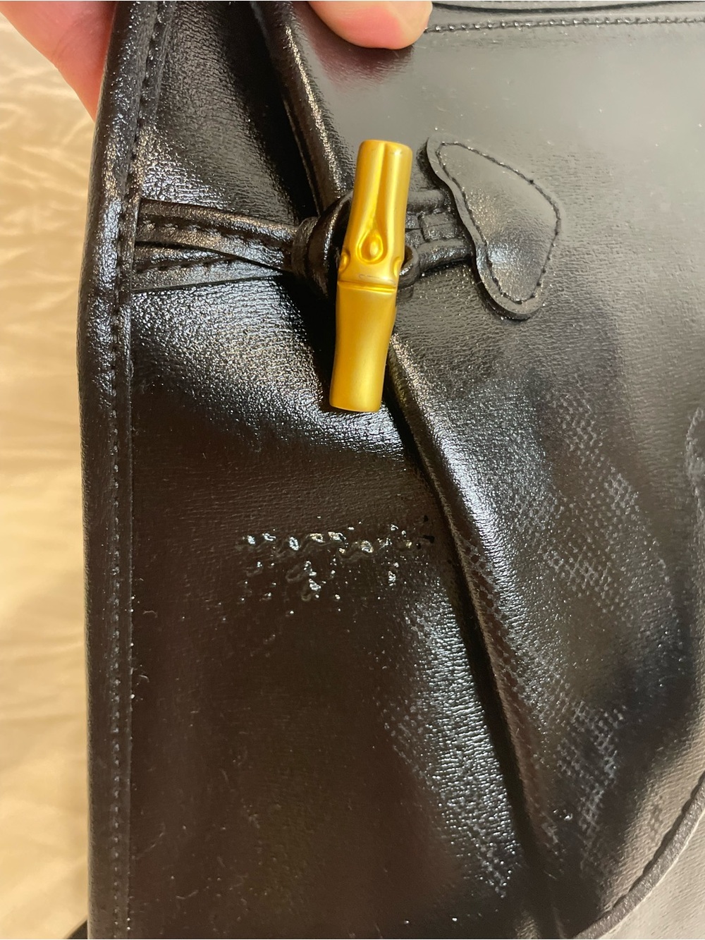 Vintage Longchamp Black Leather Crossbody Bucket Bag Gold Hardware Project Bag - Picture 10 of 15